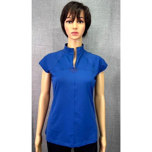 Annika Cutter & Buck Short Sleeve Golf Mock Neck 1/4 Zip Blue Women's Size XS - Picture 1 of 9